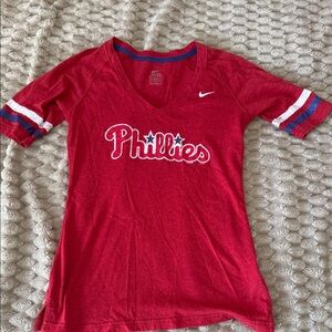 Nike Women’s Red distressed Phillies V neck T shirt size S